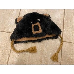Hatley Kids Fuzzy Animal Hat Black & Brown Bear Fuzzy Fleece Sz Medium 4-5 years